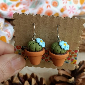 Fimo Cactus Succulent Plant pendant earrings Orange flower Azzurro