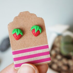 Fimo strawberry stud earrings. image 2