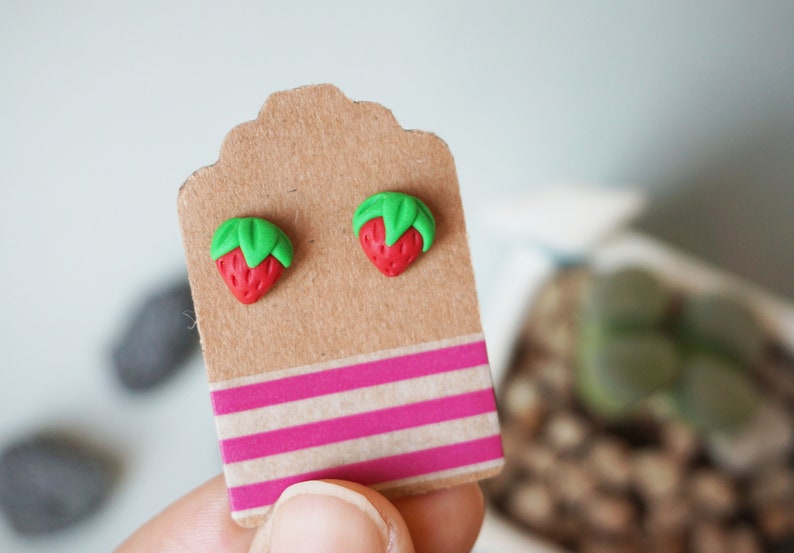 Fimo strawberry stud earrings. image 2