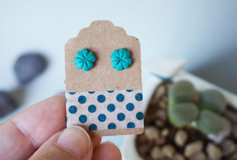 Fimo Four Leaf Clover stud earrings. Lucky earrings image 3