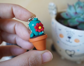 Fimo Cactus Succulent Plant Necklace - Red Flower