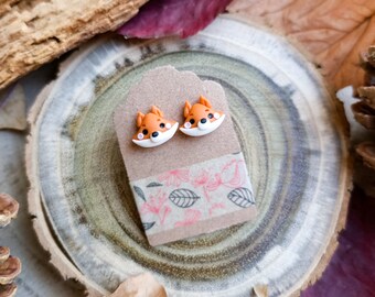 Kawaii Autumn Fox lobe earrings in polymer clay