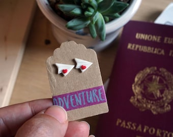 Origami Travel fimo paper plane stud earrings