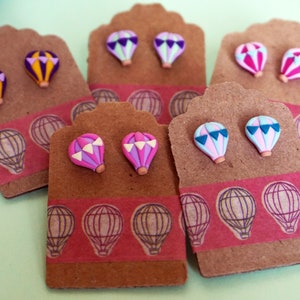 Fimo hot air balloon stud earrings. Different colors available image 2