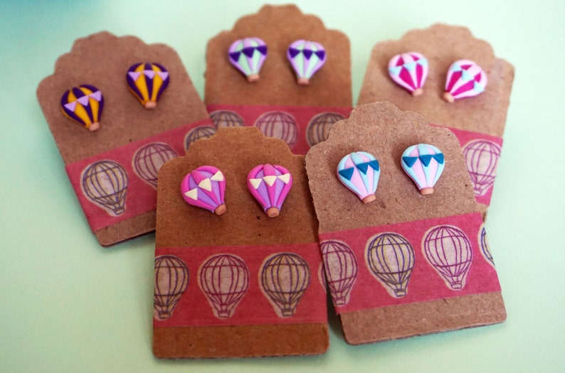 Fimo hot air balloon stud earrings. Different colors available image 2