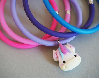 Unicorn polymer clay bracelet with semi-rigid rubber. Create your match!