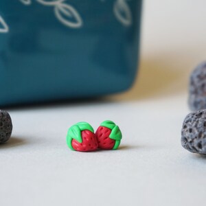Fimo strawberry stud earrings. image 3