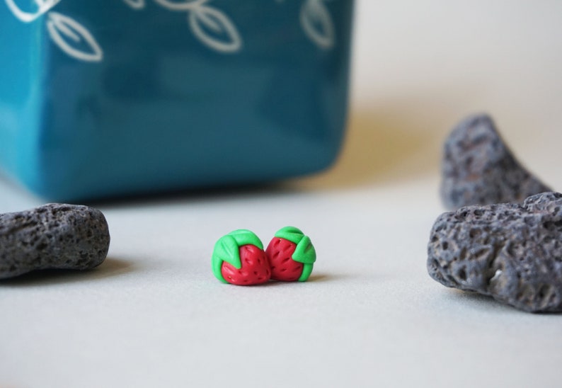 Fimo strawberry stud earrings. image 3