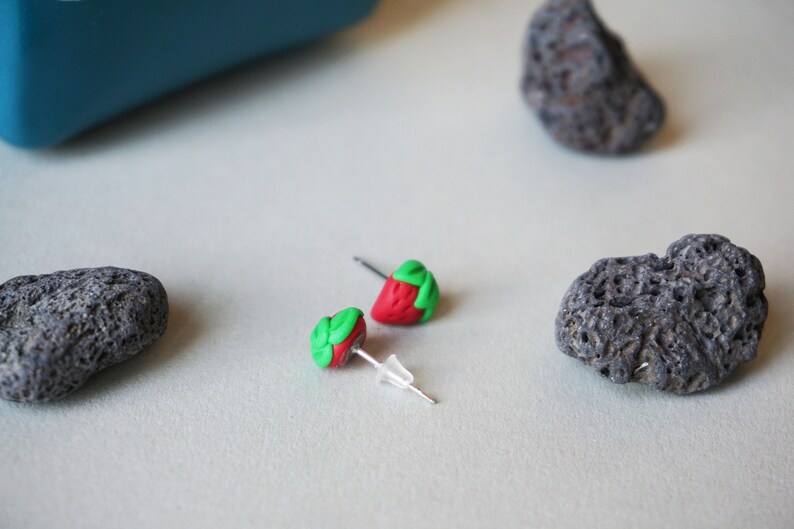 Fimo strawberry stud earrings. image 4