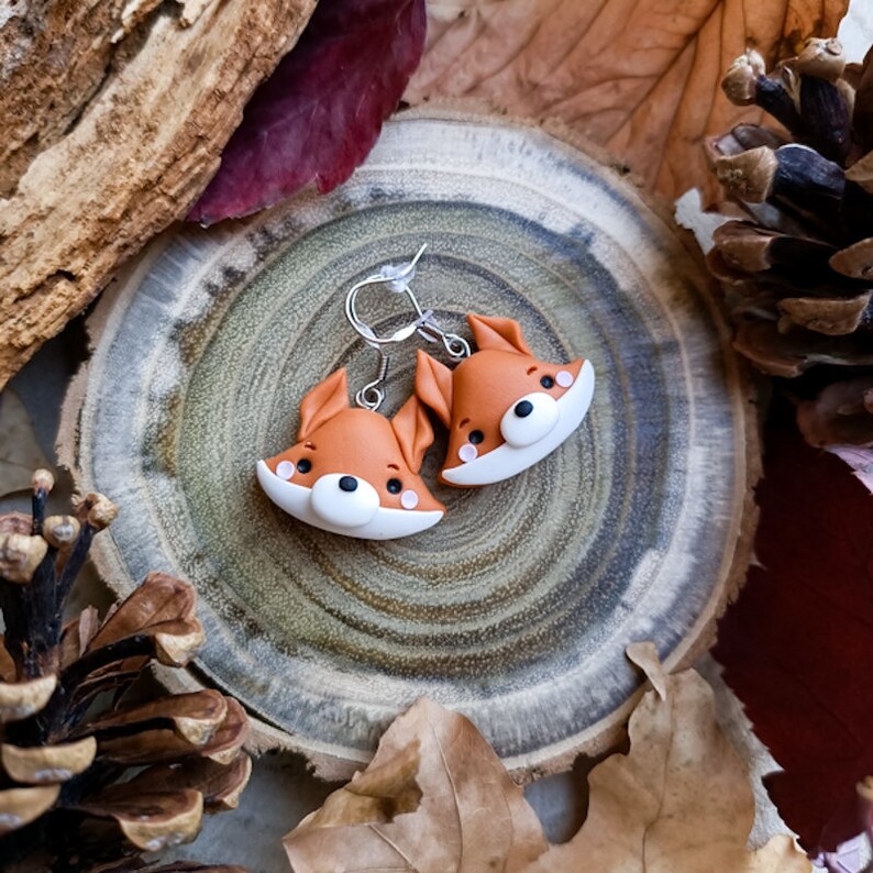 Kawaii Autumn fox earrings in polymer clay image 2