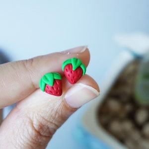 Fimo strawberry stud earrings. image 1