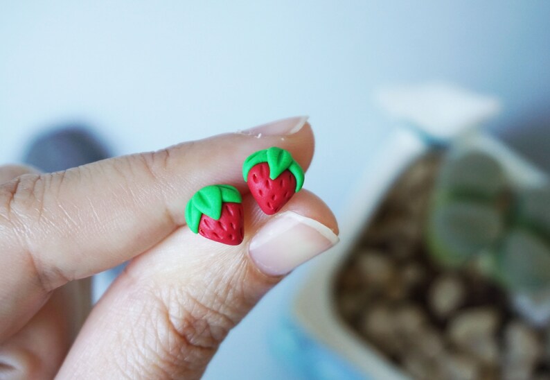 Fimo strawberry stud earrings. image 1
