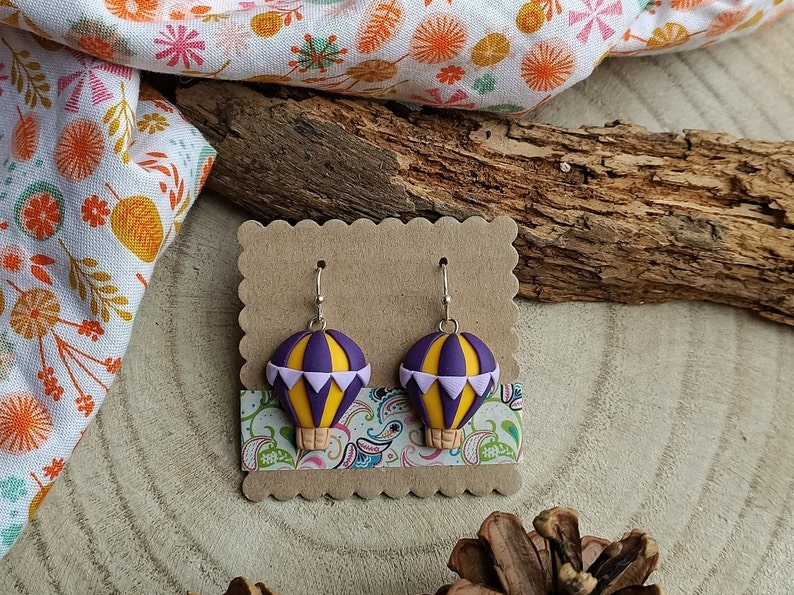 Boucles d'oreilles pendantes montgolfière Fimo. Différentes couleurs disponibles Base gialla