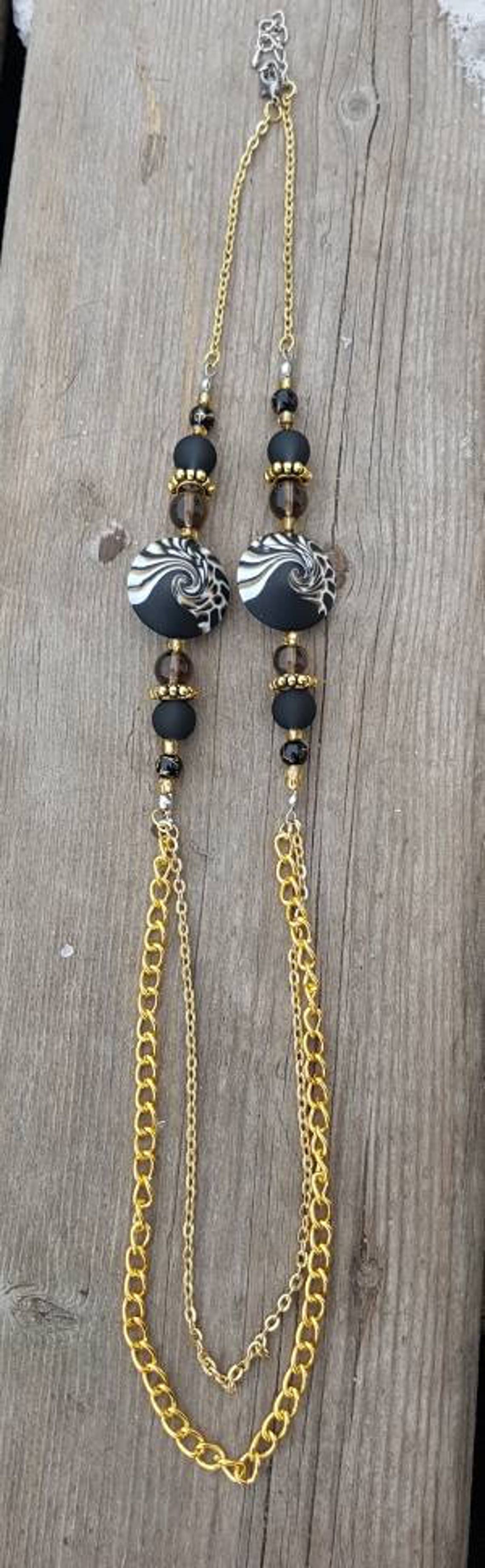 Hermoso Collar Negro Mate Y Oro Con Cadena De Doble Hebra Etsy