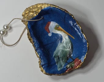 Pelican Oyster Shell Ornament - REAL Oyster from Florida - Christmas - Holiday - Gulf Coast - Gift - Coastal Decor