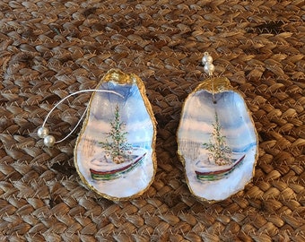 Oyster Shell Ornament - Boat - Florida - Holiday - Christmas - Gift - Coastal Decor - Beach - Christmas Tree