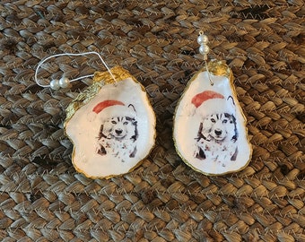 Oyster Shell Ornament - Husky - Florida - Holiday - Christmas - Gift - Coastal Decor - Beach - Christmas Tree - Stocking Stuffer - Ornament