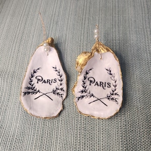Oyster Shell Ornament - Paris - REAL Oyster from Florida - Christmas - Holiday - Gulf Coast - Gift - Coastal Decor