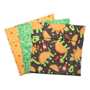 Boys Snack Bags, Dinosaur Tacos, Green Yellow Brown, Back to School, Kids Snack Baggies, Reusable Snack Pouch, Zero Waste Bags, Small Gift