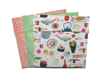 Regalo de sushi, bolsas de bocadillos reutilizables, regalo del Día de las Madres, regalo sostenible, bolsas de almuerzo de tela, juego de bolsas de bocadillos ecológicos, regalo pequeño, bolsas plegables
