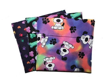 Regalo para perros, Bolsas de bocadillos para niños, Juego de bolsas para sándwiches, Bolsas plegables, Tinte de corbata arco iris, Bolsa de bocadillos de tela, Juego de bolsas de tela, Regalo cosido, Regalo pequeño