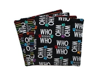 Animales rescatados, Regalo para rescatistas de perros, Toallitas de franela, Quién rescató a quién, Servilletas cuadradas, Regalo para calcetines navideños, Toallitas de doble cara, Servilletas reversibles