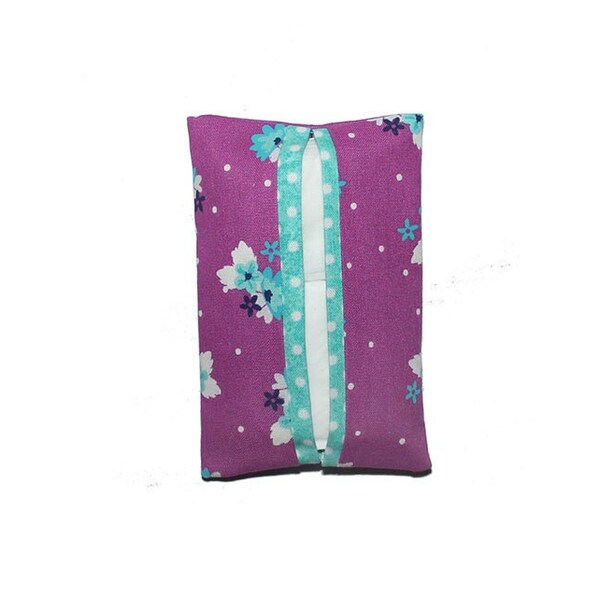 Travel Tissue Holder, Small Tissue Case, Purse Accessory, Stocking Stuffer, Back to School, Backpack Accessory, Purple Aqua Flowers