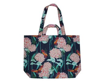 Butterfly Tote Bag, Tote Bag Canvas, Reversible Purse, Blue Green Pink, Grocery Bag, Large Tote, Book Bag, Double Handle Bag, Summer Purse