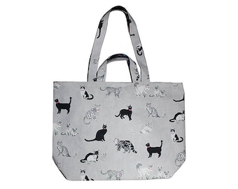 Cat Lover Gift, Cat Tote Bag, Space Themed Gift, Canvas Tote Bag, Hipster Gift, Purple Blue Gray, Cat Print Fabric, Book Bag, Cute Luggage