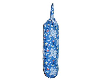 Doily Decor, Soporte de bolsa azul, Almacenamiento de bolsa de compras, Organizador de armario, Soporte de bolsa de plástico, Dispensador de bolsa, Azul brillante, Soporte de bolsa colgante