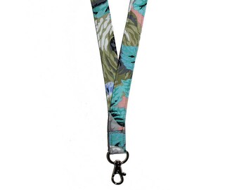 Cordón de tela, Regalo de enfermera, Regalo de compañero de trabajo, Regalo de nuevo conductor, Soporte de identificación, Soporte de insignia, Cordón de gancho de langosta, Rosas pastel, Verde azul rosa