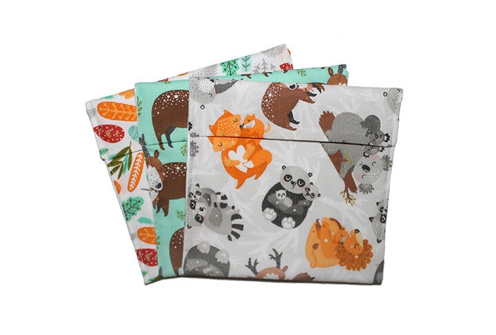 Reusable Snack Bags, Fold Top Baggies, Kids Gift, Back to School, Sandwich Baggies, Snack Bag Set, Ruby Pincushion, Toddler Gift