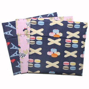 Reusable Snack Bags, Sandwich Bag Set, Eco Snack Baggies, Paris Gift, French Bag, Blue Pink, Seal Gift, Kids Snack Bags, Travel Gift