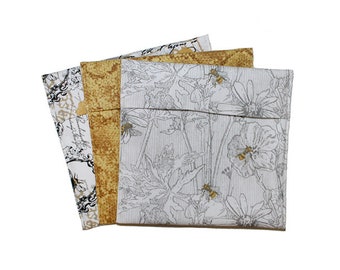 Bolsas de bocadillos ecológicos, Regalo de abeja, Gris amarillo, Bolsas plegables, Regalo para amantes de la naturaleza, Regalo para compañeros de trabajo, Bolsas de bocadillos de tela, Bolsa de sándwiches, Juego de bolsas de bocadillos