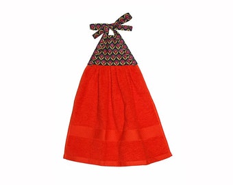 Toalla de cocina brillante, verde azul anaranjado, estampado floral moderno, toalla con corbata, toalla de mano naranja, toalla de corbata de baño, toalla de atado