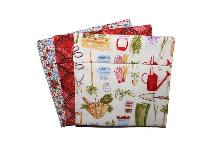 Gardener Gift, Reuse Baggy, Reuse Lunch Bag, Reusable Snack Bags, Sandwich Bag Set, Adult Lunch Bag, Cloth Snack Bag, Red Blue Green