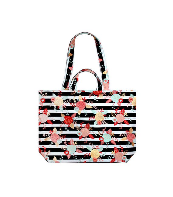 Striped Tote Bag, Diaper Bag, Beach Bag, Metallic Purse, Tote Bag Canvas, Black White Gold, Mothers Day Gift, Book Bag Tote, Teacher Gift