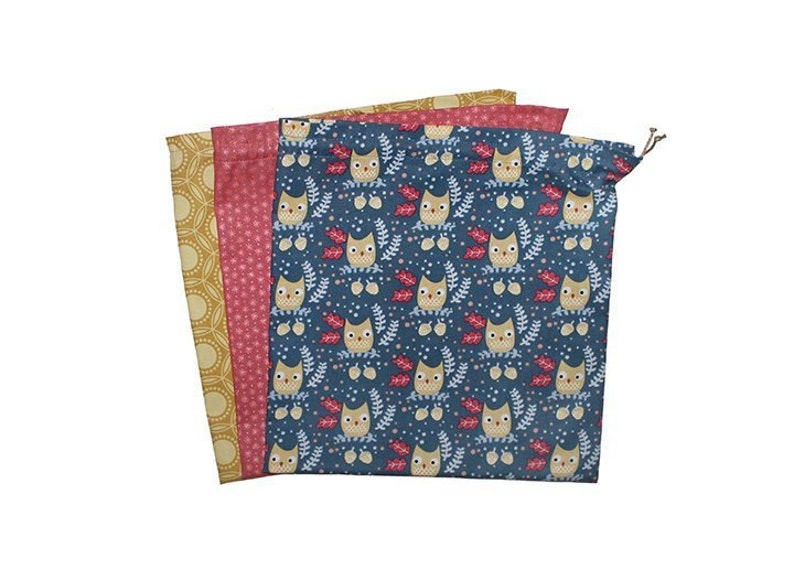Blue Yellow Coral Fabric Gift Bags Cloth Bag Set Twine Bags Ruby Pincushion Owl Gift Bag Medium Bags Drawstring Pouch Eco Gift Wrap