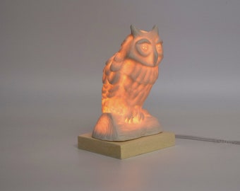 Owl Nightlight- Owl, Nightlight, Lamp, Light, Porcelain, Ceramic, Handmade, Nursery Gift, Nursery, Dorm Room, Kids Decor,Playroom