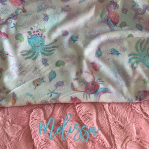 Octopus Minky Blanket, Unisex Gift Personalized Minky Baby Blanket With Name, Octopus Name Blanket,  blanket, Crab Minky blanket,