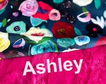 Floral Blanket, Personalized Minky Baby Blanket With Name, Floral Minky Blanket,  Multi Colored Baby Blanket, Flower Blanket