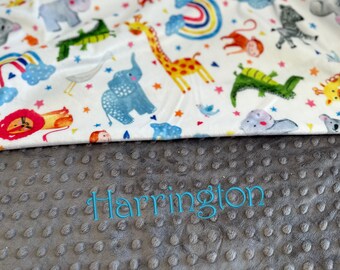 Animal Blanket, Unisex Gift Personalized Minky Baby Blanket With Name, Alligator Minky Blanket,  Elephant Blanket, Rainbow Baby