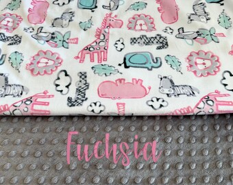 Safari Animal Blanket, Unisex Gift Personalized Minky Baby Blanket With Name, Zebra Minky Blanket,  Elephant Baby Blanket, Loin Blanket