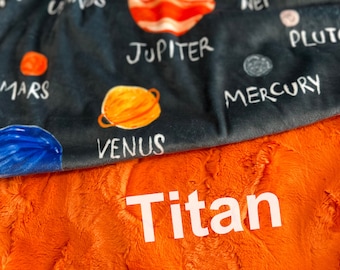 Planet Blanket, Personalized Space Minky Baby Blanket With Embroidered Name, Space Minky, Space theme Baby, Planet Minky, Outer space Baby