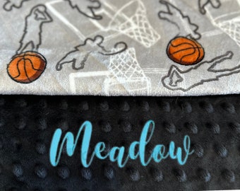 Basketball Minky Blanket, Unisex Gift Personalized Minky Baby Blanket With Name, Sport Blanket, Farm theme blanket, Basketball Baby, Sports