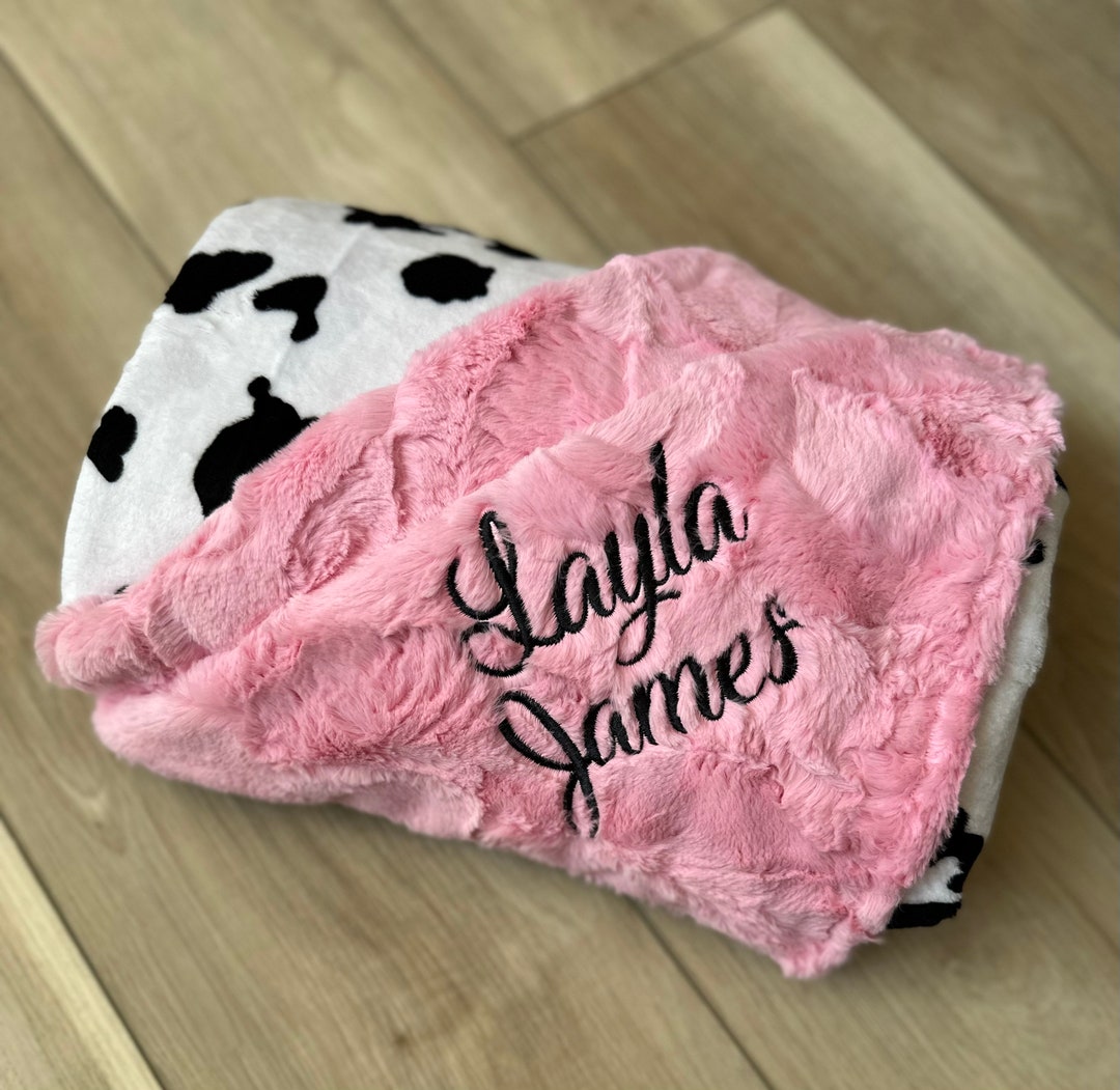 Cow Minky Blanket, Unisex Gift Personalized Minky Baby Blanket With