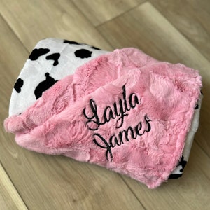 Cow Minky Blanket, Unisex Gift Personalized Minky Baby Blanket With Name, Cow Blanket, Farm theme blanket, Farm Baby, Cow Print Theme