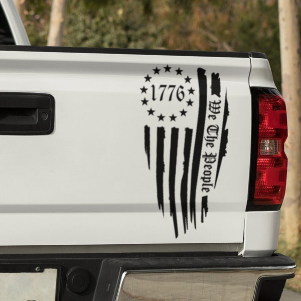 American Flag Tailgate Decal, Distressed Flag Sticker, We The People Decal, 1776 flag Decal, USA Tailgate Flag Decal, Truck Decals For Men