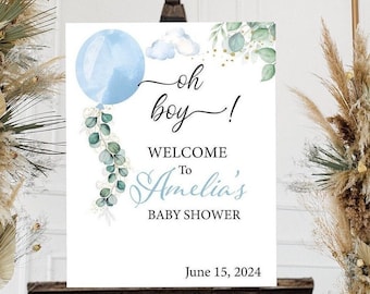 Blue Balloon Baby Shower Welcome Sign, Boy Baby Shower Sign, Oh Boy Baby Shower Decorations, Foam Board, Printed + Shipped