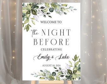 The Night Before Wedding Rehearsal Dinner Welcome Sign Template, Editable Eucalyptus Rehearsal Dinner Sign Canva